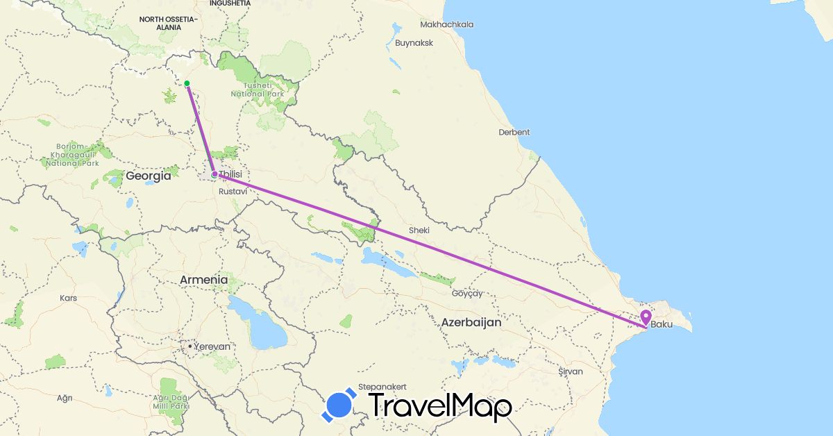 TravelMap itinerary: driving, bus, train in Azerbaijan, Georgia (Asia)